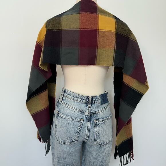 Plaid Cashmere Oblong Scarf Made in England Fringe Trim Brown Yellow Black - Picture 6 of 7